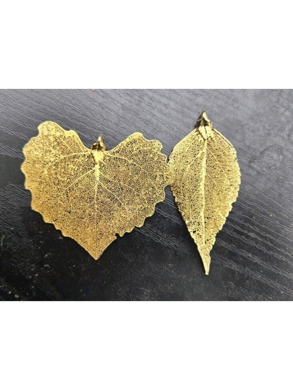 2 REAL LEAF Pendant Necklaces Aspen 3X1.5" Maple Leaf 3X2.5" GOLD Overlaid